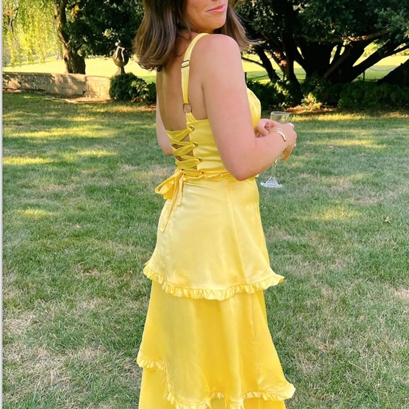 NWT.  Show Me Your MuMu Yellow Ruched Slit Sundress #112 - Picture 3 of 6